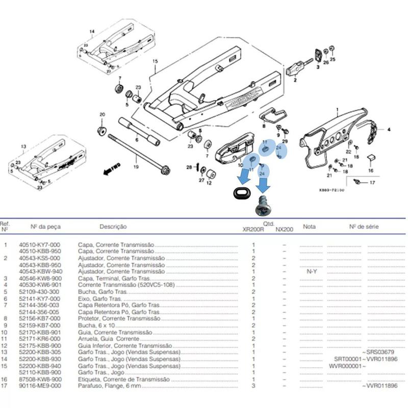 Arruela Guia Corrente, Parafuso Nx 200/ Xlr 125/ Xr 200 Par
